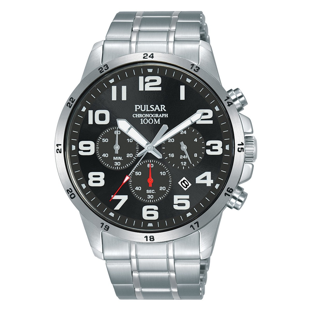 Pulsar Men s Watch Pulsar Men s Stainless Steel Silver Strap Black